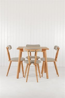 Alaçatı Masif Kayın Ahşap Masa Takımı 4 Adet Nesrin SD Sandalye  80x80 cm 