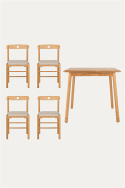 Alaçatı Masif Kayın Ahşap Masa Takımı, 4 Adet Sandalye - 80x80 cm