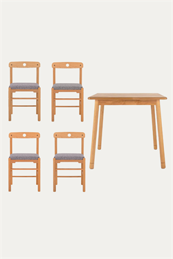 Alaçatı Masif Kayın Ahşap Masa Takımı, 4 Adet Sandalye - 80x80 cm