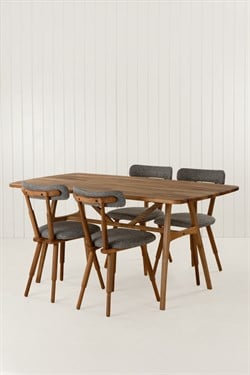 Slim Masif Ceviz Ahşap Masa takımı 6 Adet Nesrin SD Sandalye 150x80 cm