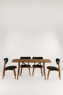Slim Masif Ceviz Ahşap Masa Takımı, 6 Adet Hug Ceviz Masif Ahşap Sandalye - 160x80 cm 