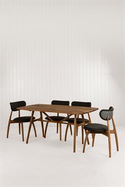 Slim Masif Ceviz Ahşap Masa Takımı, 6 Adet Hug Ceviz Masif Ahşap Sandalye - 160x80 cm 