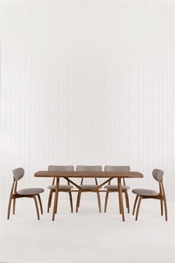 Slim Masif Ceviz Ahşap Masa Takımı, 8 Adet Hug Ceviz Masif Ahşap Sandalye - 180x80 cm 