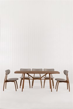 Slim Masif Ceviz Ahşap Masa Takımı, 8 Adet Hug Ceviz Masif Ahşap Sandalye - 180x80 cm 