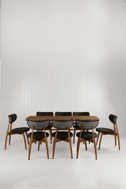 Slim Masif Ceviz Ahşap Masa Takımı, 8 Adet Hug Ceviz Masif Ahşap Sandalye - 170x80 cm 