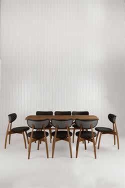 Slim Masif Ceviz Ahşap Masa Takımı, 8 Adet Hug Ceviz Masif Ahşap Sandalye - 180x80 cm 