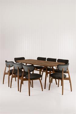 Slim Masif Ceviz Ahşap Masa Takımı, 8 Adet Hug Ceviz Masif Ahşap Sandalye - 180x80 cm 