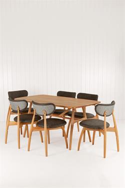 Slim Masif Kayın Ahşap Masa Takımı, 6 Adet Hug Kayın Masif Ahşap Sandalye - 160x80 cm 