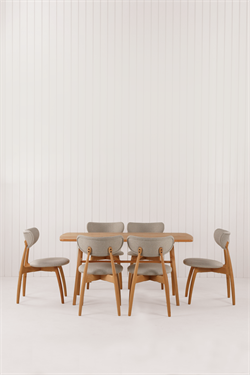 Slim Masif Kayın Ahşap Masa Takımı, 6 Adet Hug Kayın Masif Ahşap Sandalye - 150x80 cm 