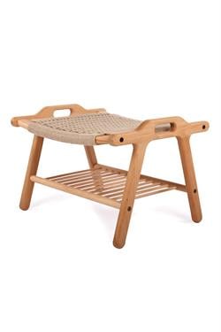 Unboxdeco Corn Solid Beech Wood Stool, Woven Wicker Stool, 100% Natural Wood Seat, Footstool, Stool