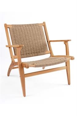 Unboxdeco Corn Woven Wicker Solid Lounge Chair, Beech Wood Solid Chair, Wooden Armchair from 100% Natural Materials