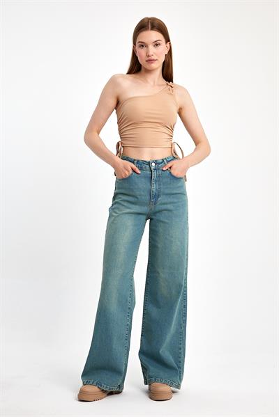 Tek Omuz Halka Detaylı Büzgülü Crop Bluz – Esnek Kumaş, Modern ve Trend TasarımİHRAÇ PAZARIBluz-Crop