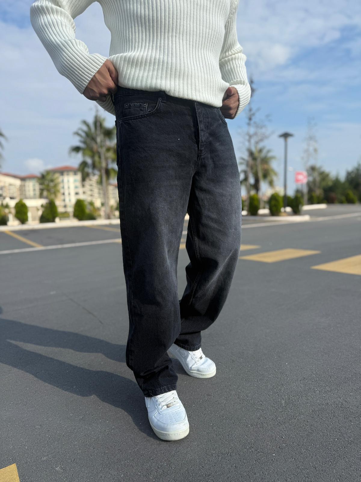 Antrasit Yıkamalı Baggy Kot Pantolon