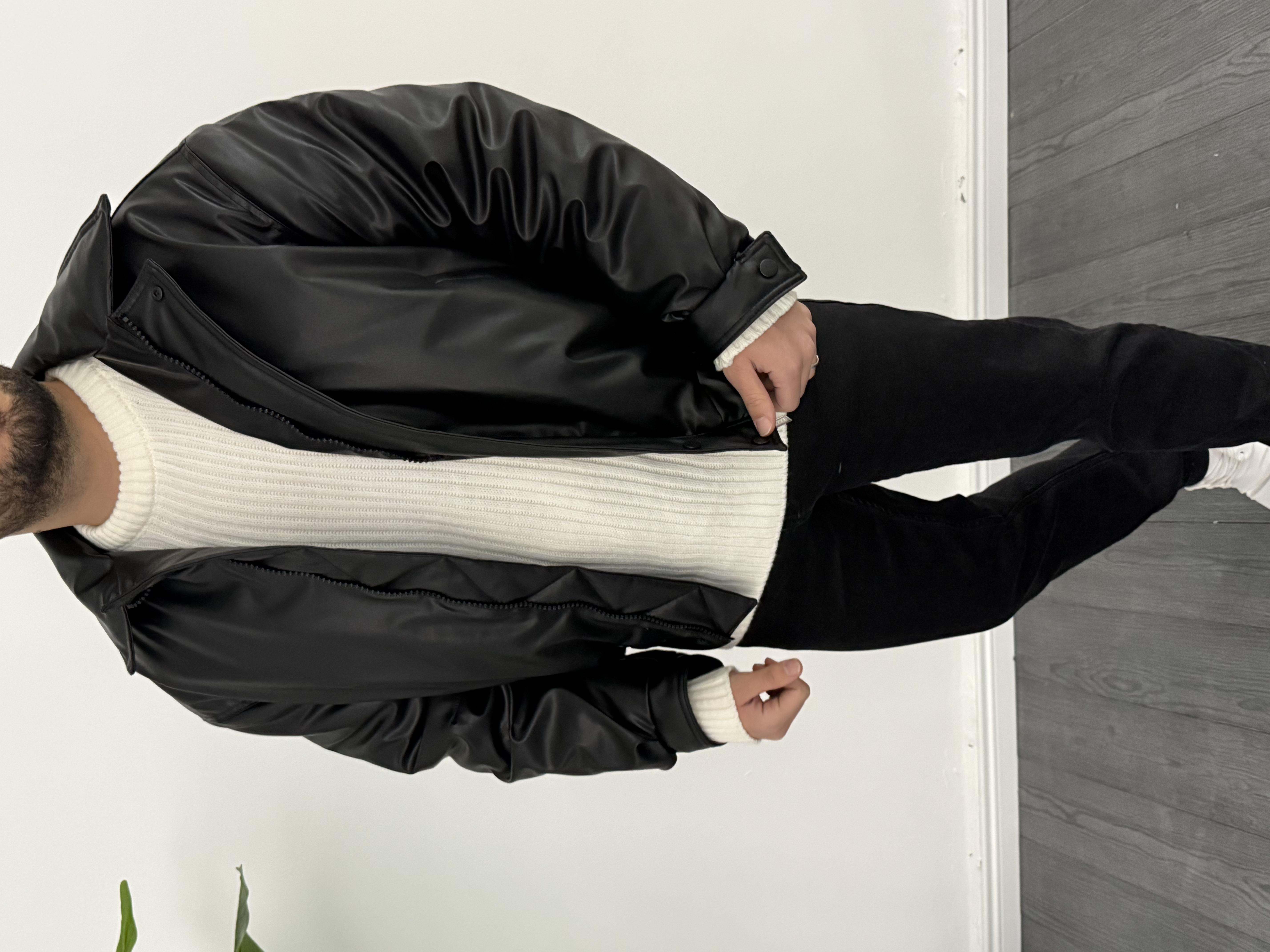 Bomber Oversize Deri Mont Siyah