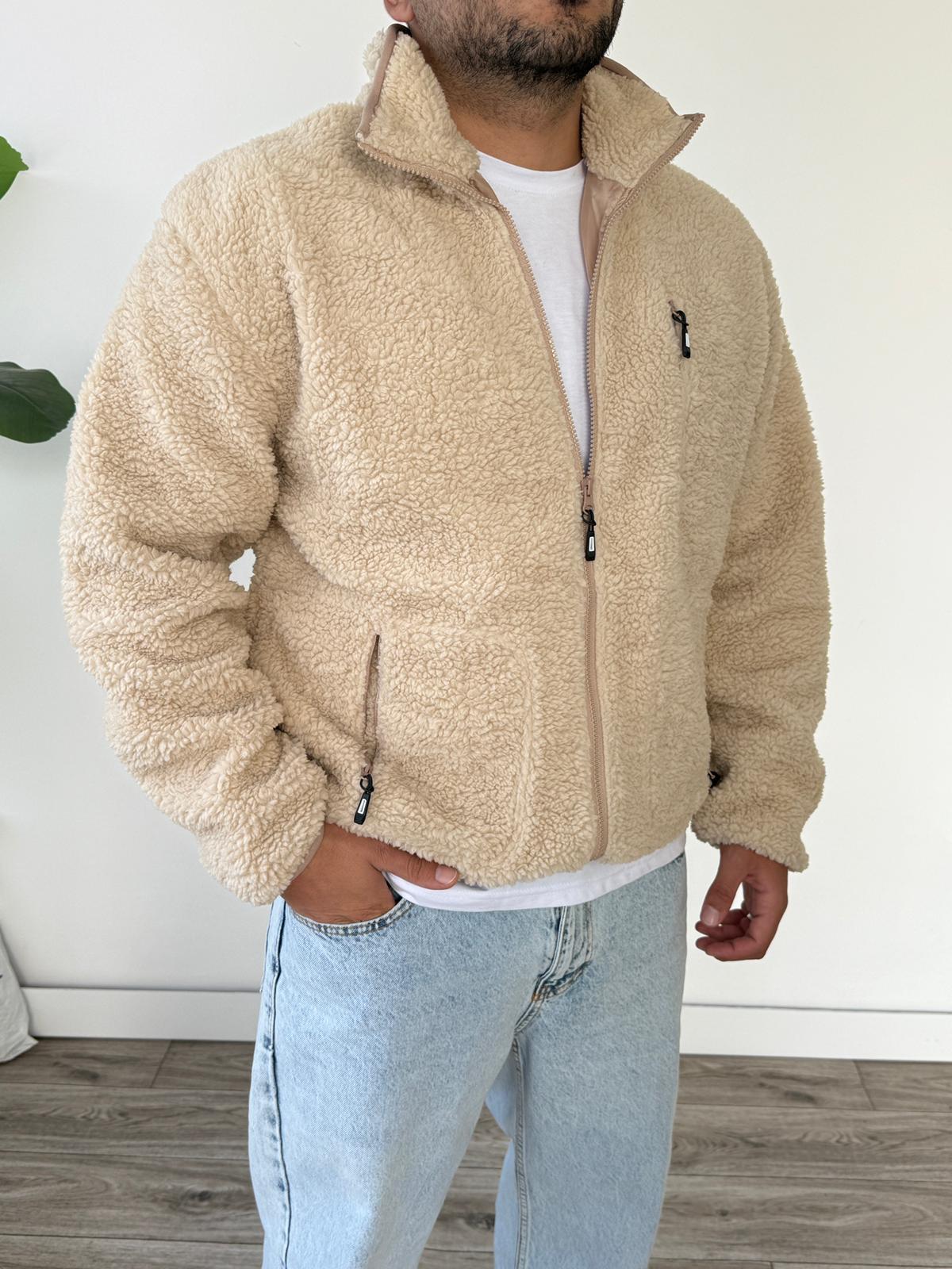 Dik Yaka İçi Astarlı Fermuarlı Cep Peluş Ceket