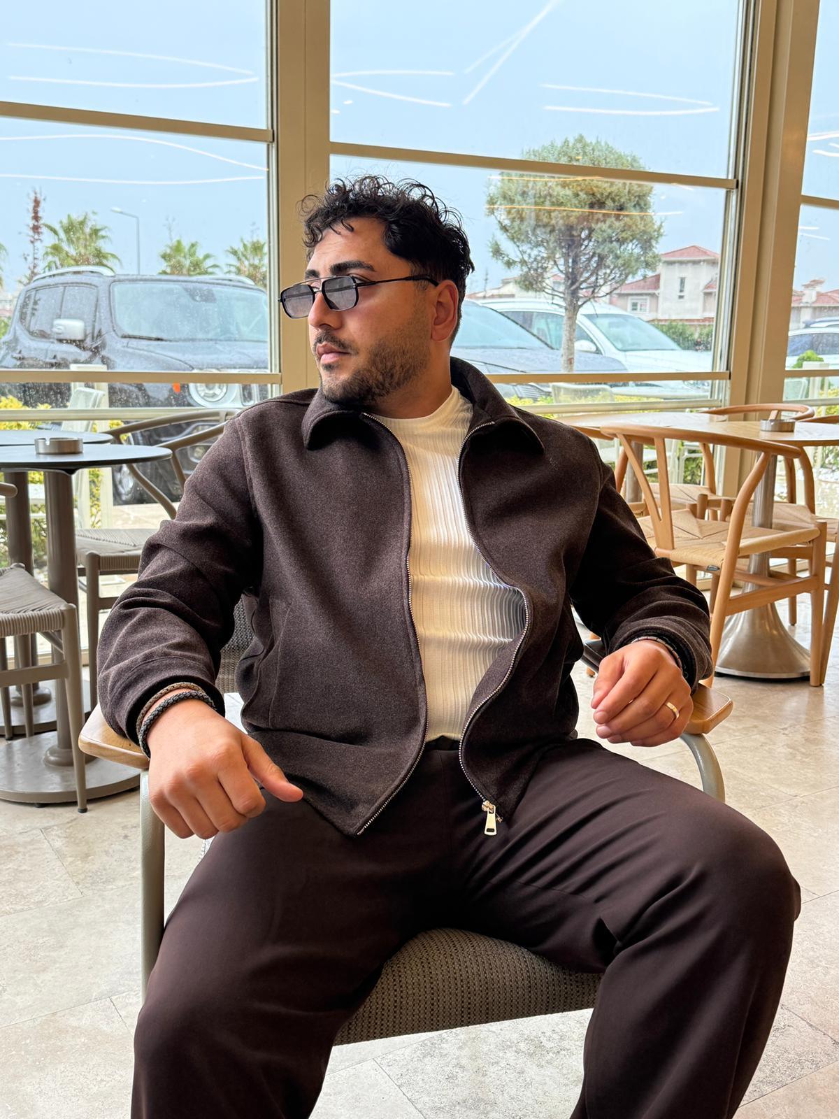 Klasik Tam Kalıp Kaşe Yakalı Ceket Acı Kahve