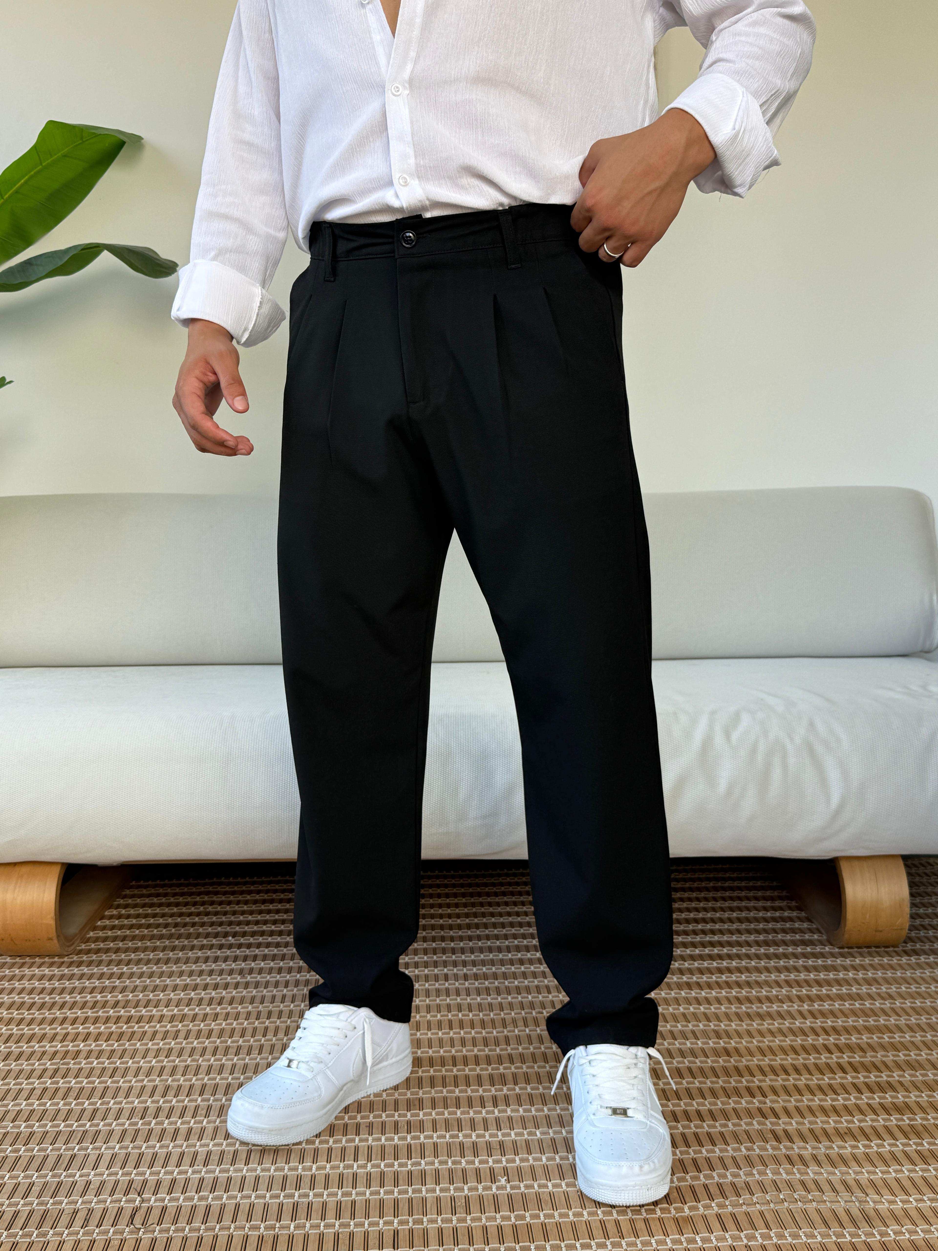 Kumaş Baggy Pile Detaylı Pantolon Siyah
