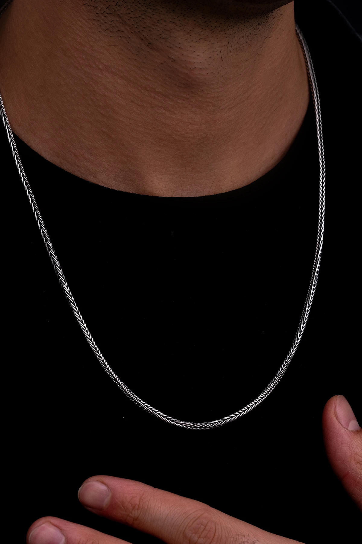 Erkek Gümüş Kolye Köşeli Tilki Kuyruğu 