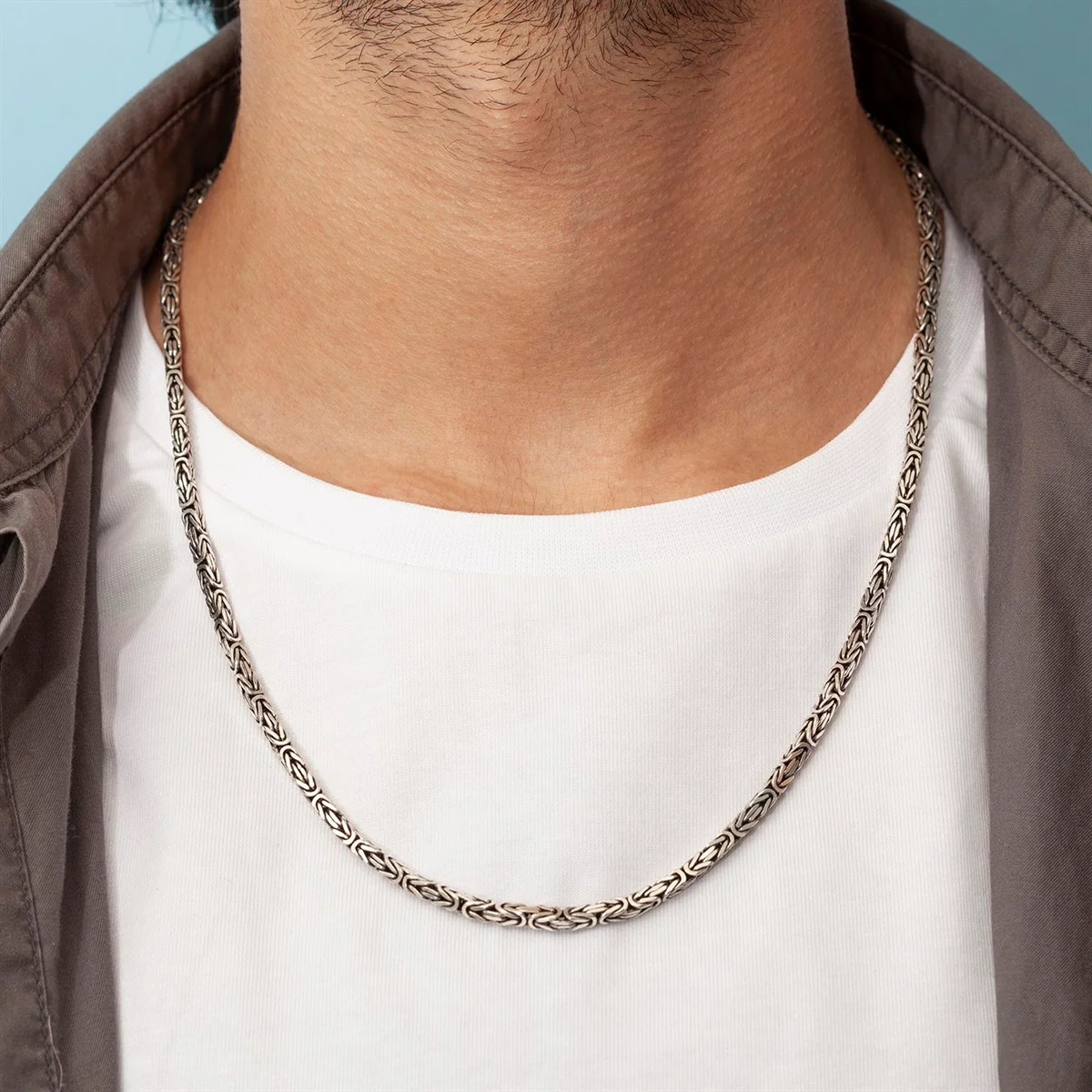 Gümüş Erkek Kolye Kral Kare 4 MM