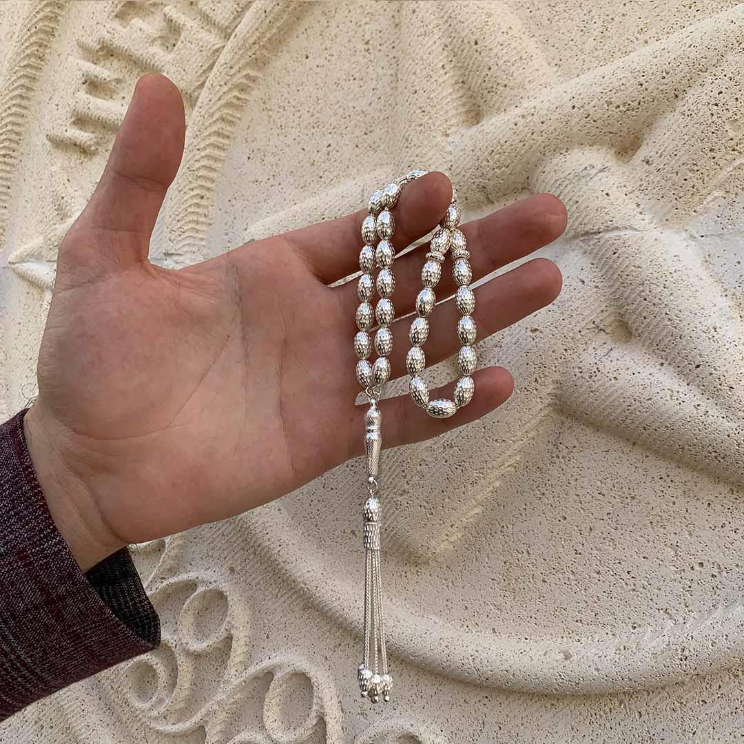 Arpa Kesim Desenli Gümüş Tespih