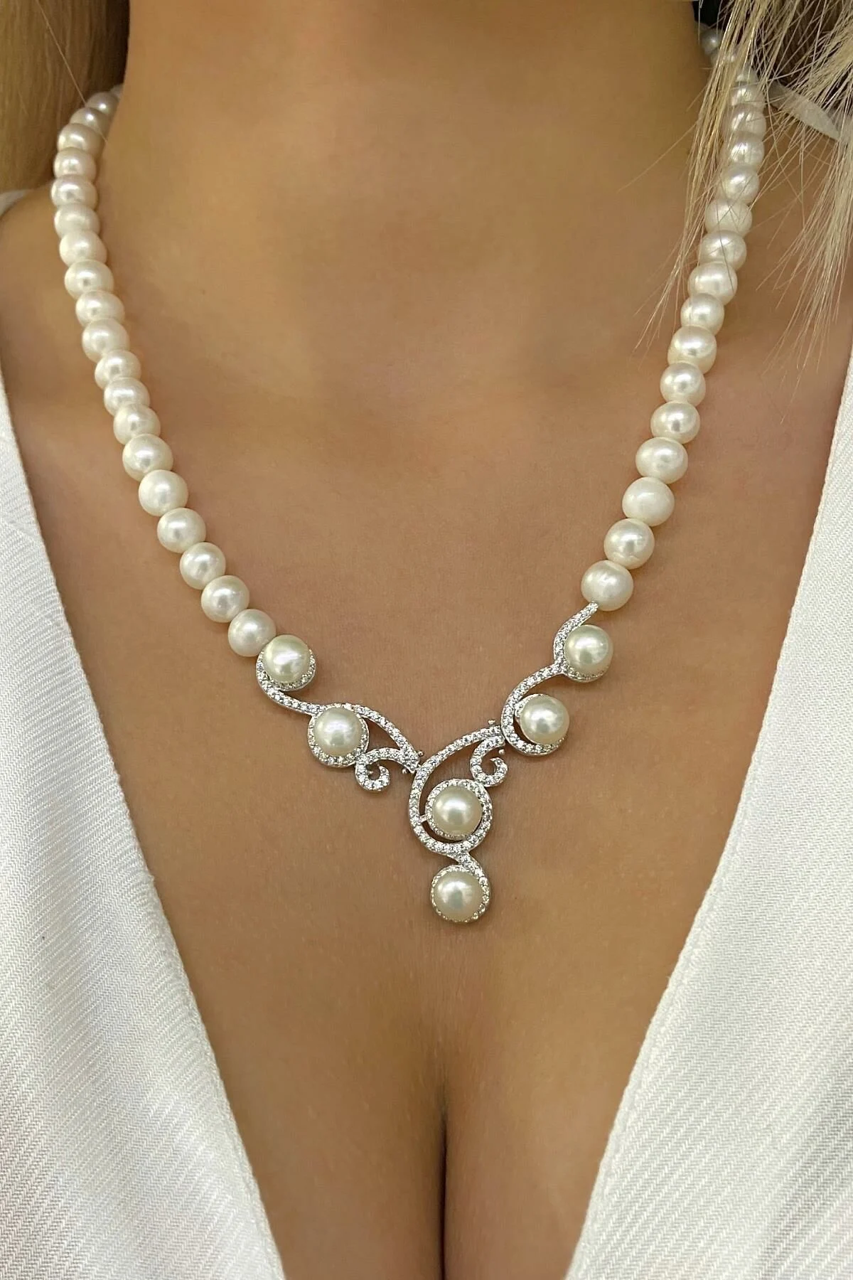 Gümüş İnci Gerdanlık Kolye