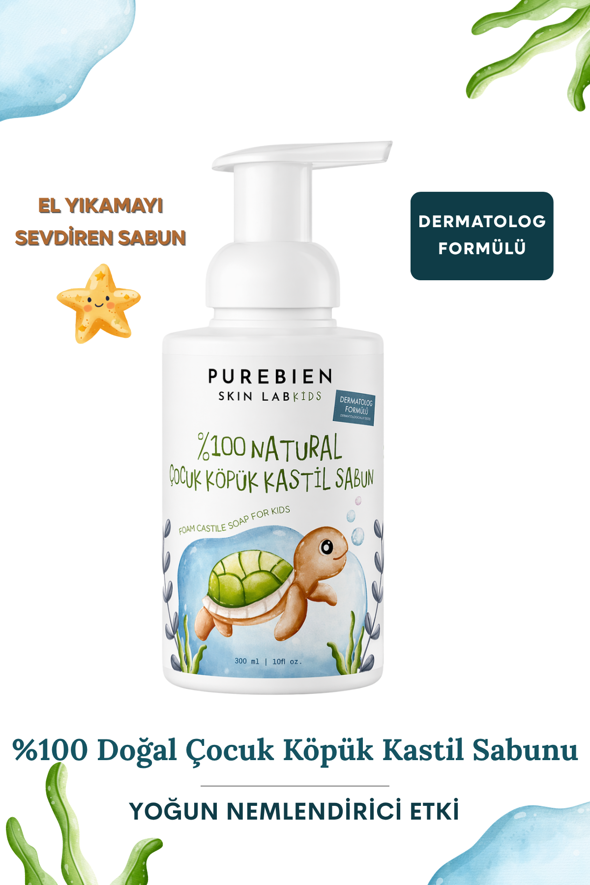 %100 Doğal Çocuk Kastil Köpük Sabunu, Yoğun Nemlendirici Etki, 300 ML