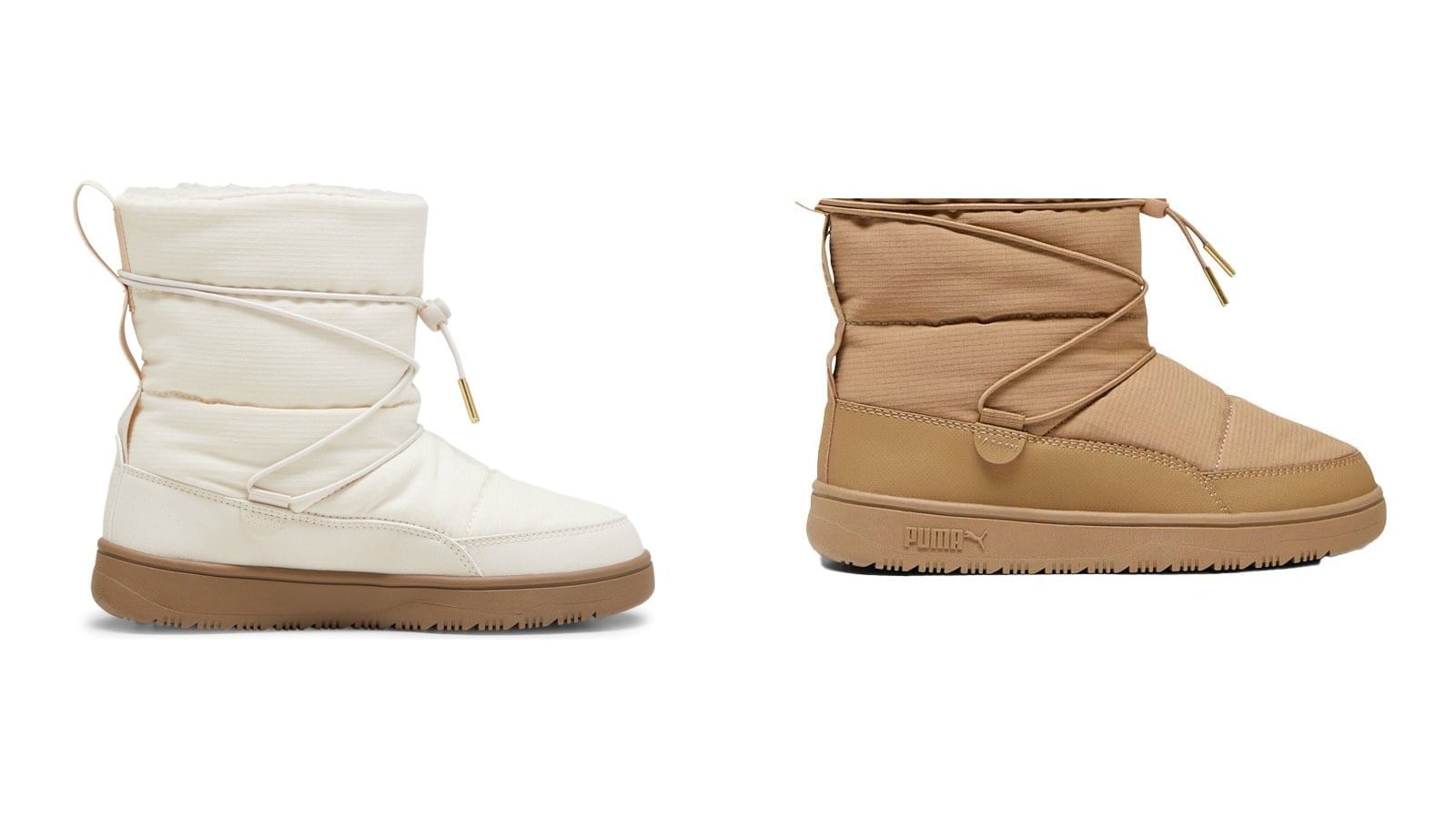 Puma Snowbae kadın kışlık bot krem ve kahverengi yan yana