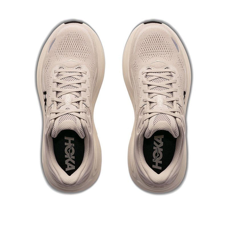 HOKA Bondi 9 koşu ayakkabısı üstten görünüm, bej renk