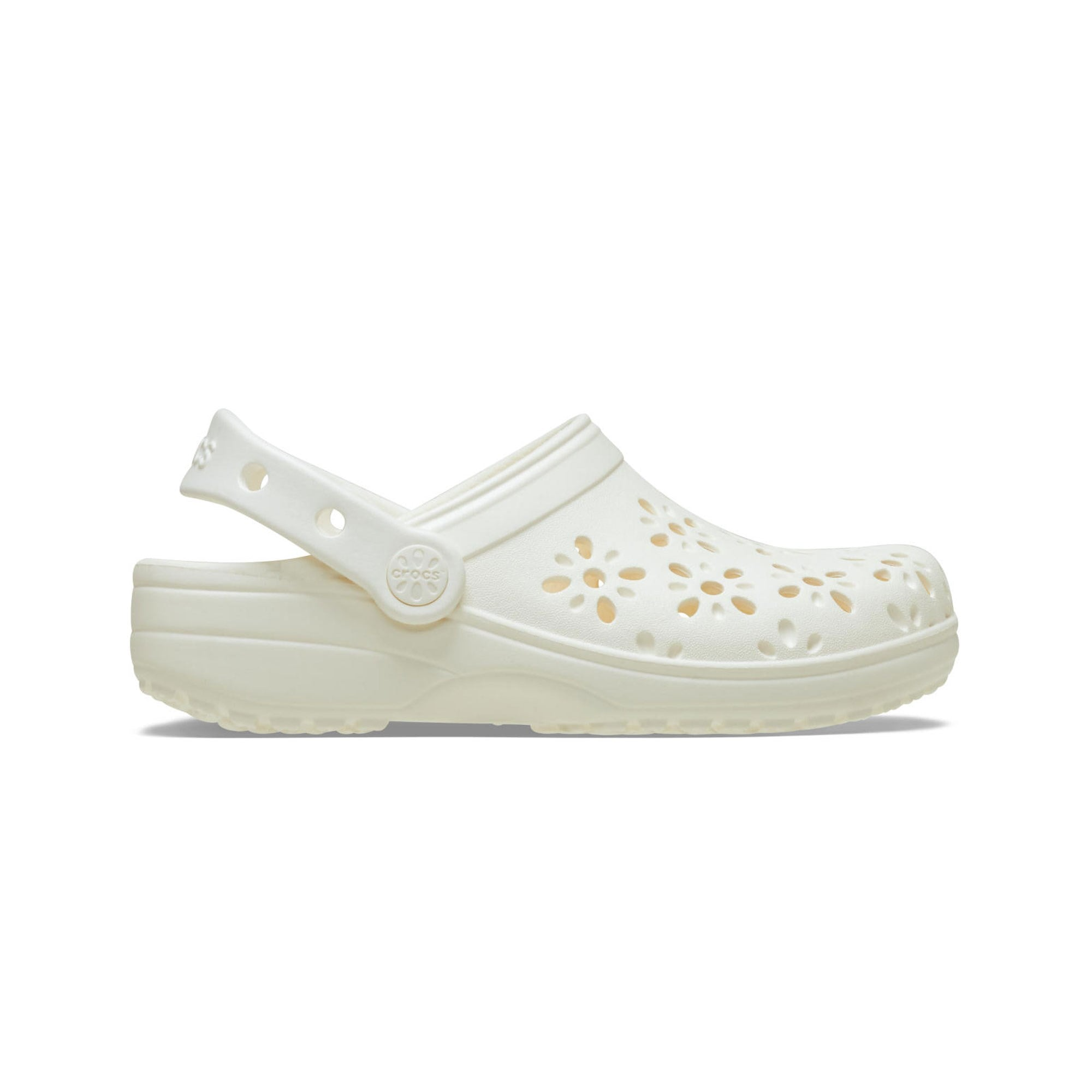 Classic Floral Cut Out Clog 210927-0WV (krem, çiçek desenli delikli)