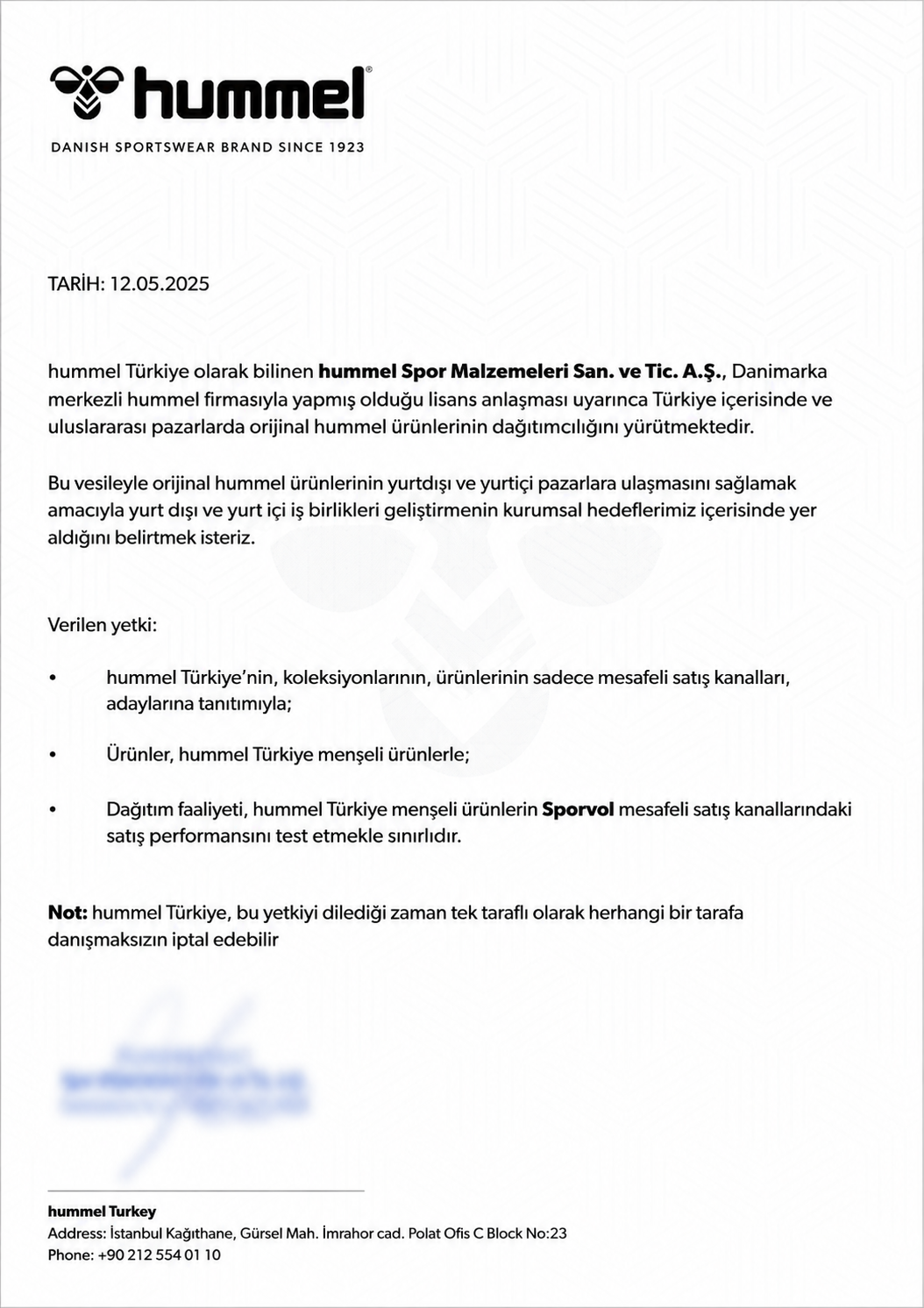 hummel yetkili satıcı belgesi