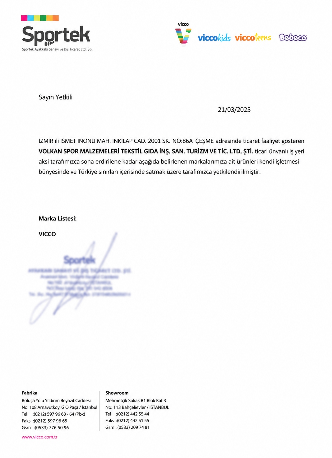 Vicco yetkili satıcı belgesi