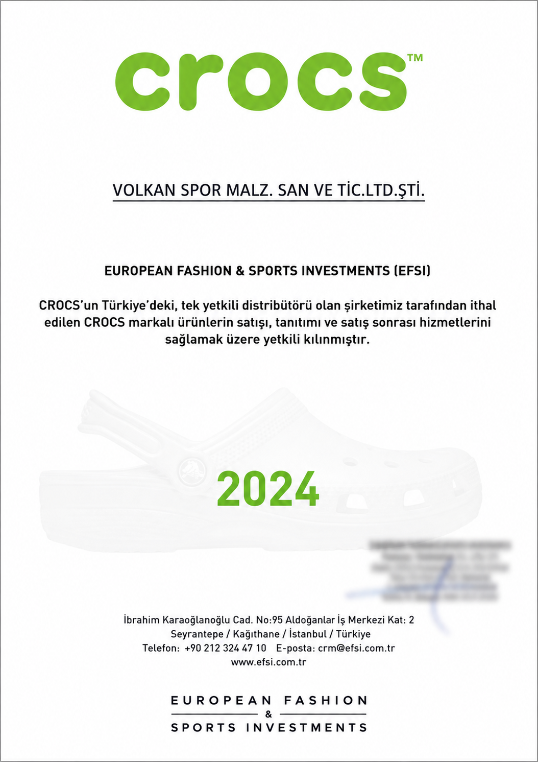 Crocs yetkili satıcı belgesi