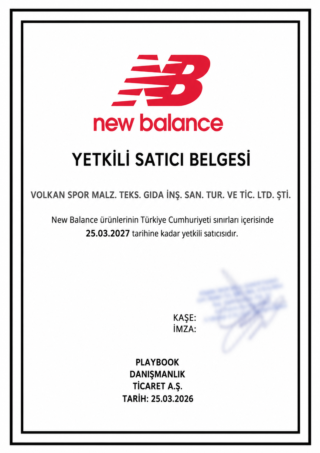 New Balance yetkili satıcı belgesi