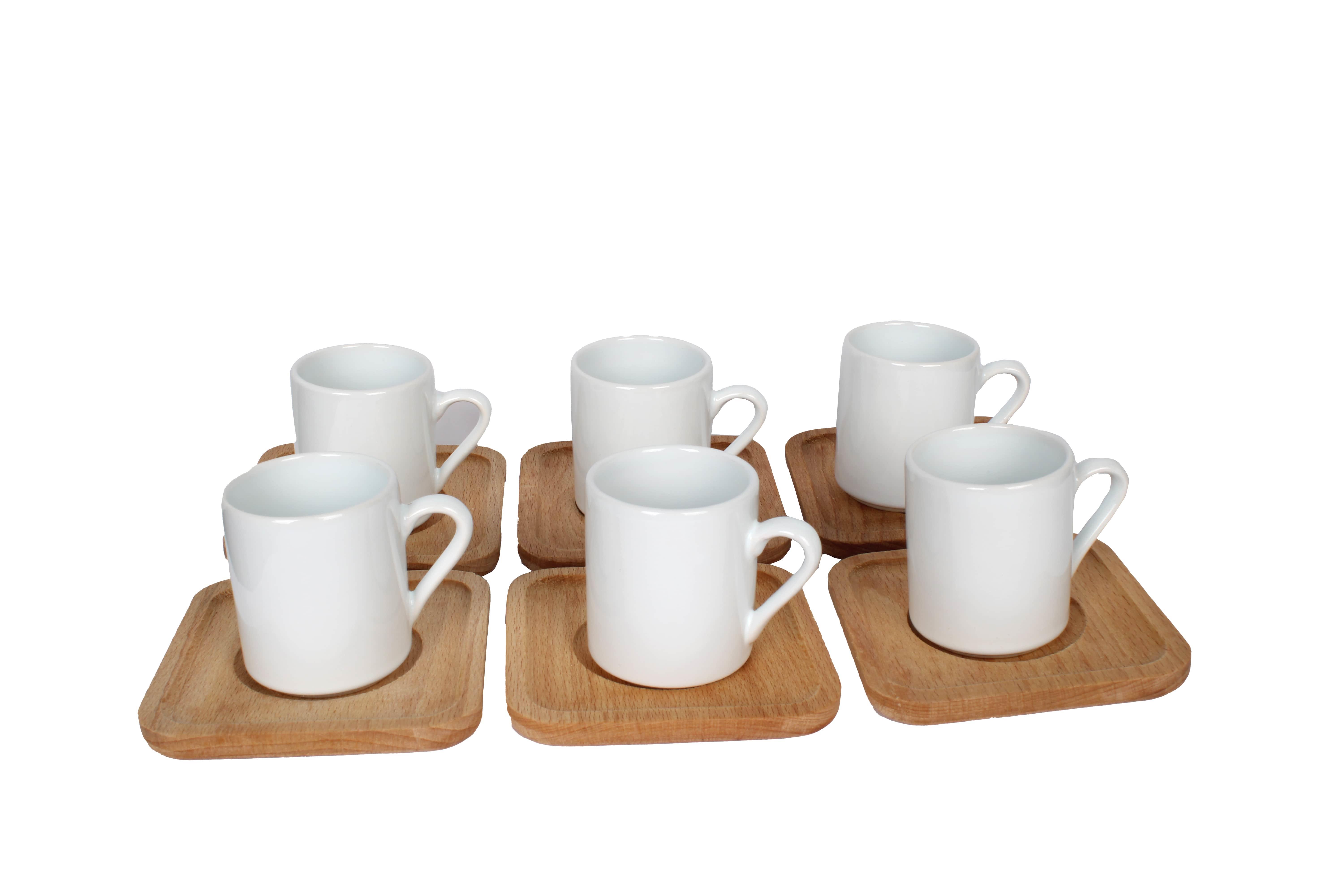 Ahşap Tabaklı Seramik Kahve Fincanı 6'Lı Takım