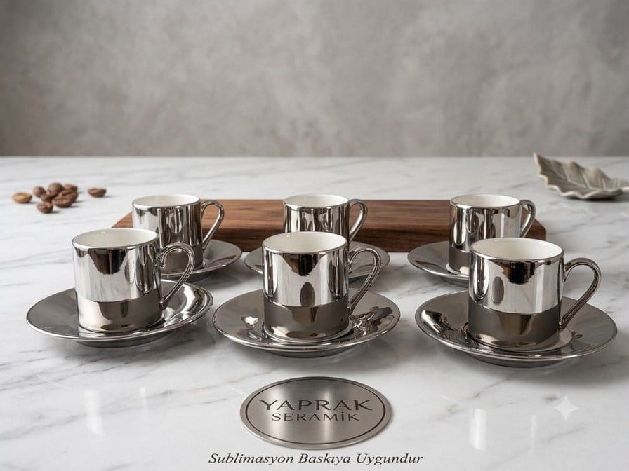Porselen Silver Kahve Fincanı 6'Lı Takım