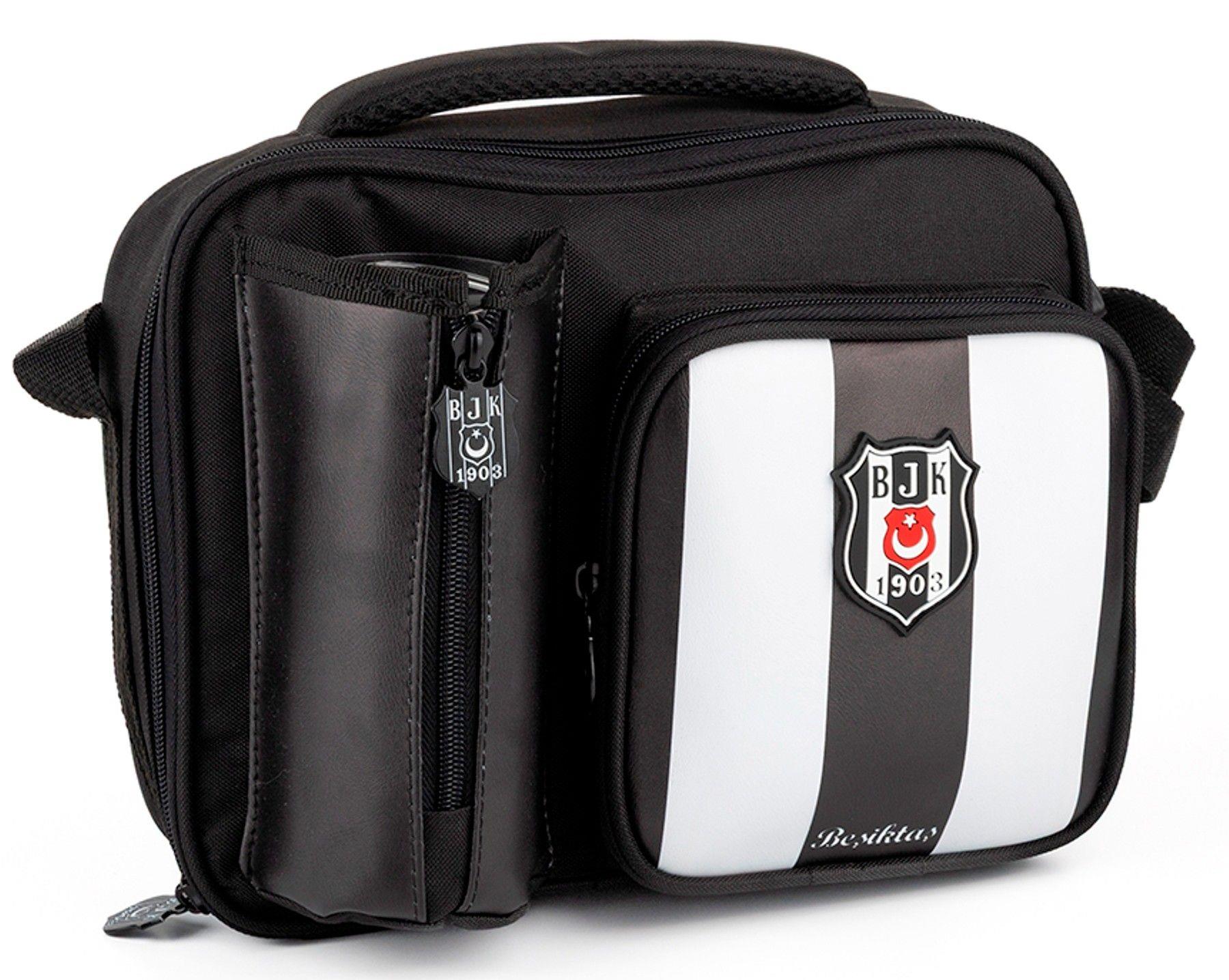 Beşiktaş Çubuk Desenli Siyah Beyaz Okul Beslenme Çantası - Suni Deri Ön Yüz - 25358