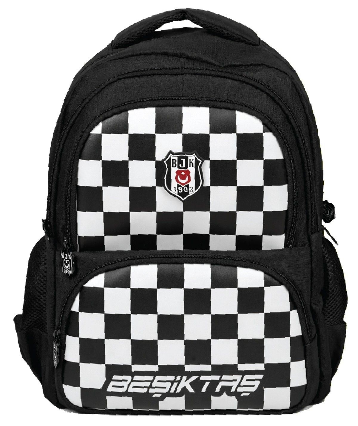 Beşiktaş Dört Bölmeli Erkek Çocuk Dama Baskılı Siyah - Beyaz Okul Sırt Çantası - 26349