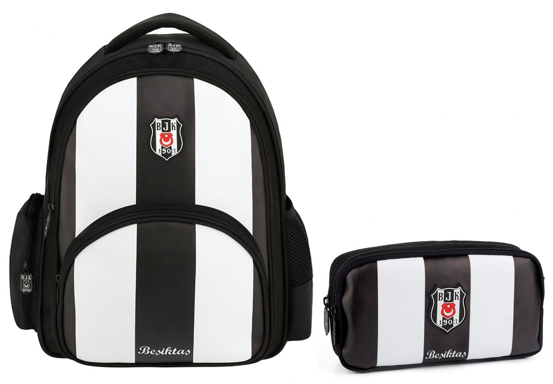 Beşiktaş Lisanslı Siyah Beyaz Okul Sırt Çantası ve Kalemlik Seti - SETME25356C