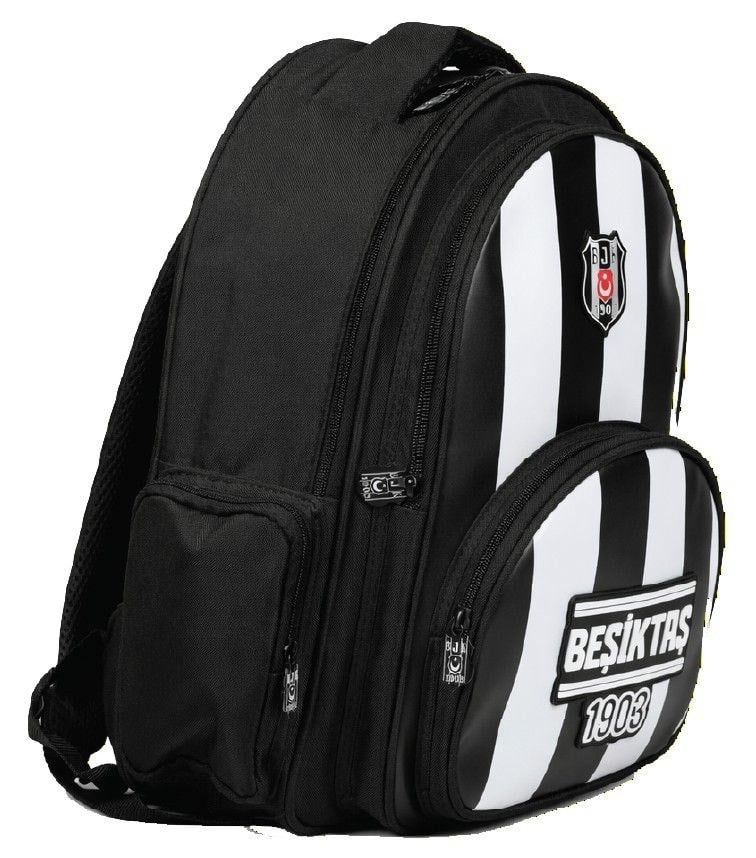 Beşiktaş Üç Bölmeli Erkek Çocuk Beşiktaş 1903 Baskılı Siyah - Beyaz Okul Sırt Çantası - 26357