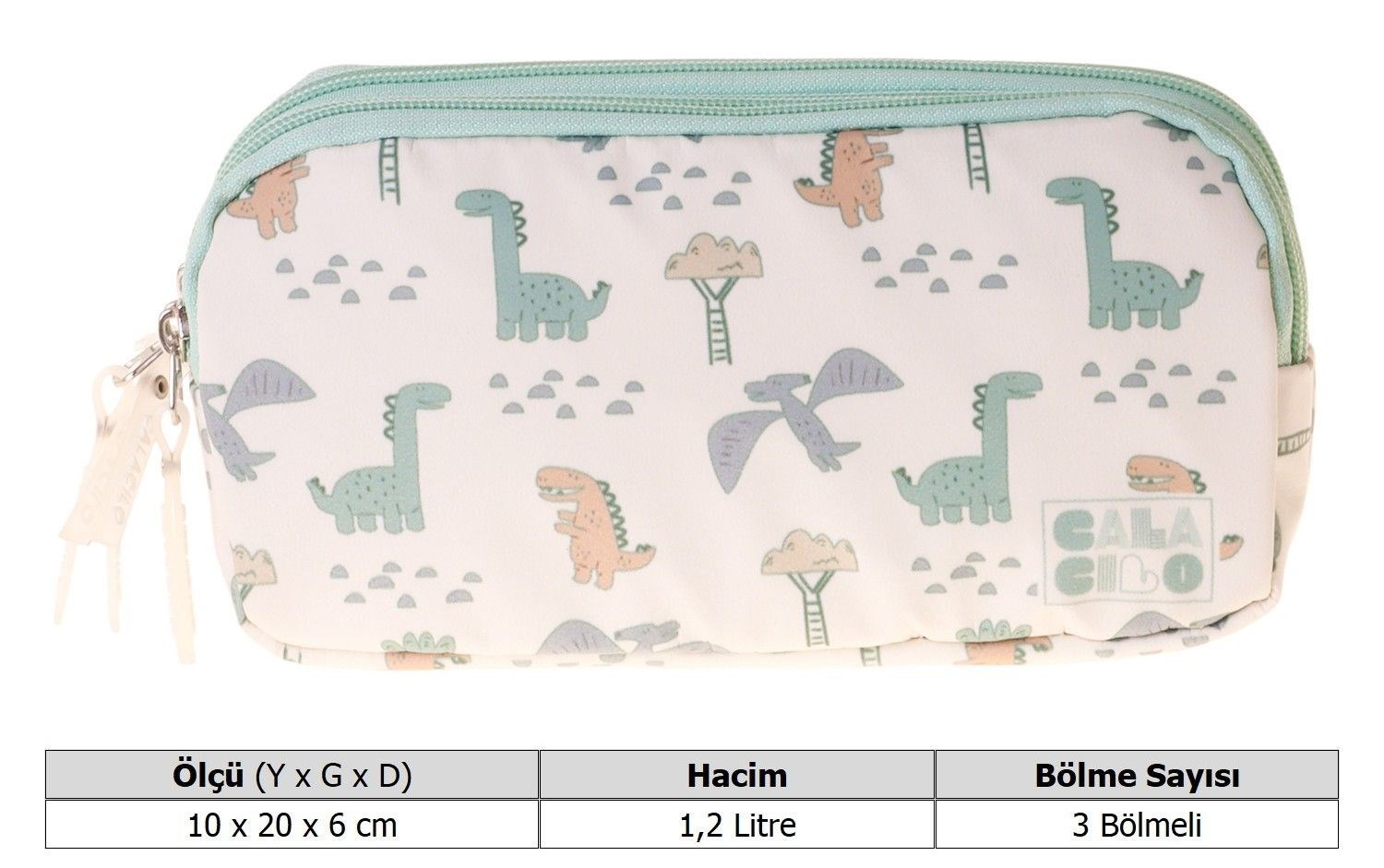 CalaCilo Erkek Çocuk İlkokul Kalem Çantası - Dinazor Baskılı Yeşil Renk (Dino) - C4058