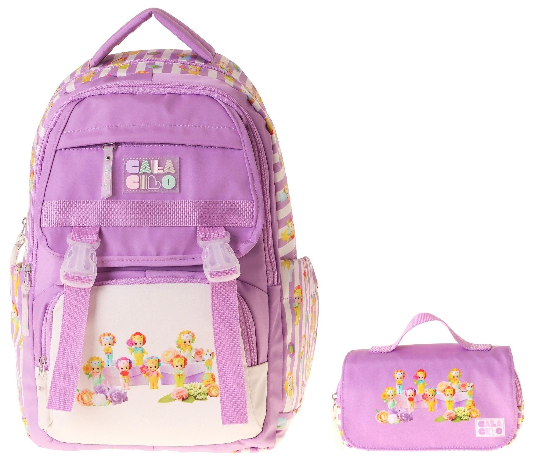 CalaCilo Flowers Kız Çocuk Flowers Baskılı Okul Sırt Çantası ve Kalemlik Seti - SETCC-C4071C