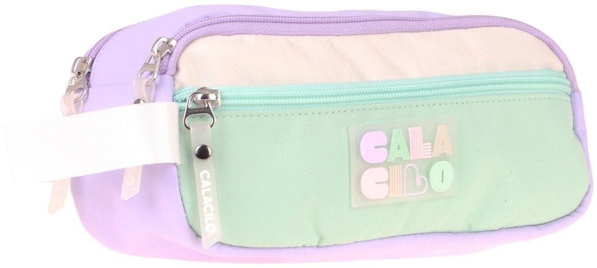 CalaCilo Rainbow Lila Yeşil Renkli Kız Çocuk Üç Gözlü Kalem Çantası - Lila - Yeşil - C4091