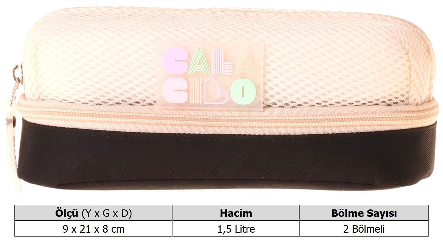 CalaCilo Siyah Krem Paten Kız Çocuk Siyah - Bej Renkli İki Gözlü İlkokul Kalem Çantası (Kalemlik) - C4115
