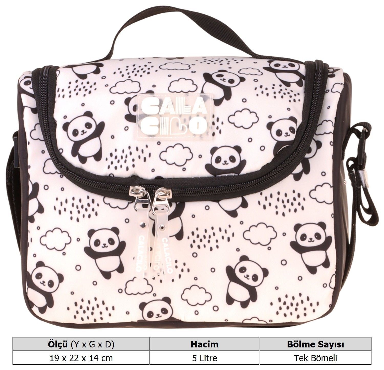 CalaCilo Sweet Kız Çocuk Panda Baskılı Siyah Isı Yalıtımlı Okul Beslenme Çantası - C4060
