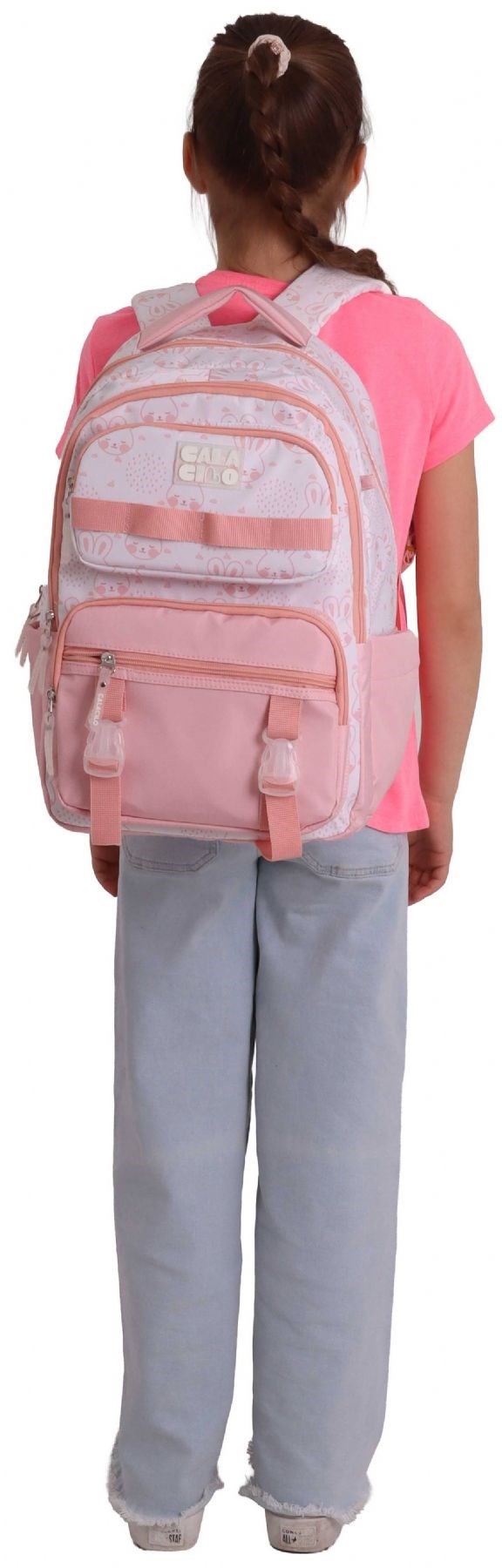 Calacilo Pleasant Kız Çocuk Kedi Baskılı Pembe İlkokul Okul Sırt Çantası - Beş Bölmeli - C4050