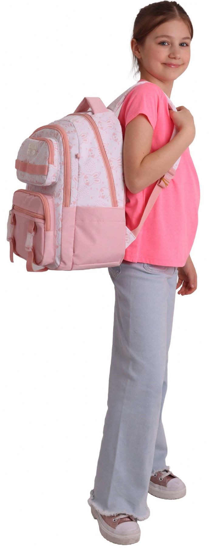 Calacilo Pleasant Kız Çocuk Kedi Baskılı Pembe İlkokul Okul Sırt Çantası - Beş Bölmeli - C4050