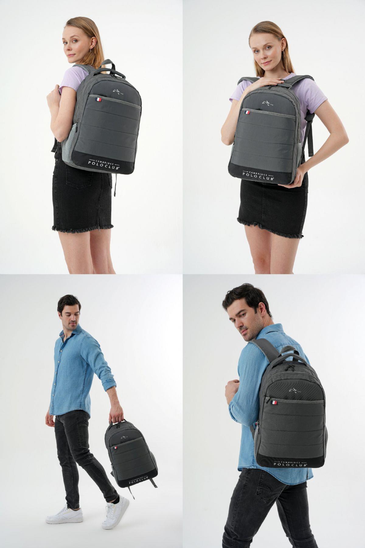 Cambridge Polo Club Minimalist Tasarım Gri Unisex Okul Günlük Seyahat Sırt Çantası - PLCAN2166-003