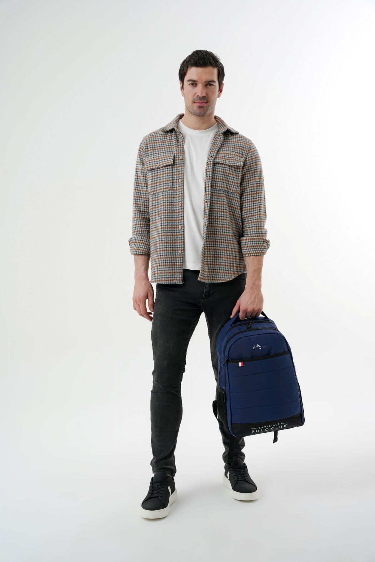Cambridge Polo Club Minimalist Tasarım Lacivert Unisex Okul Günlük Seyahat Sırt Çantası - PLCAN2166-004