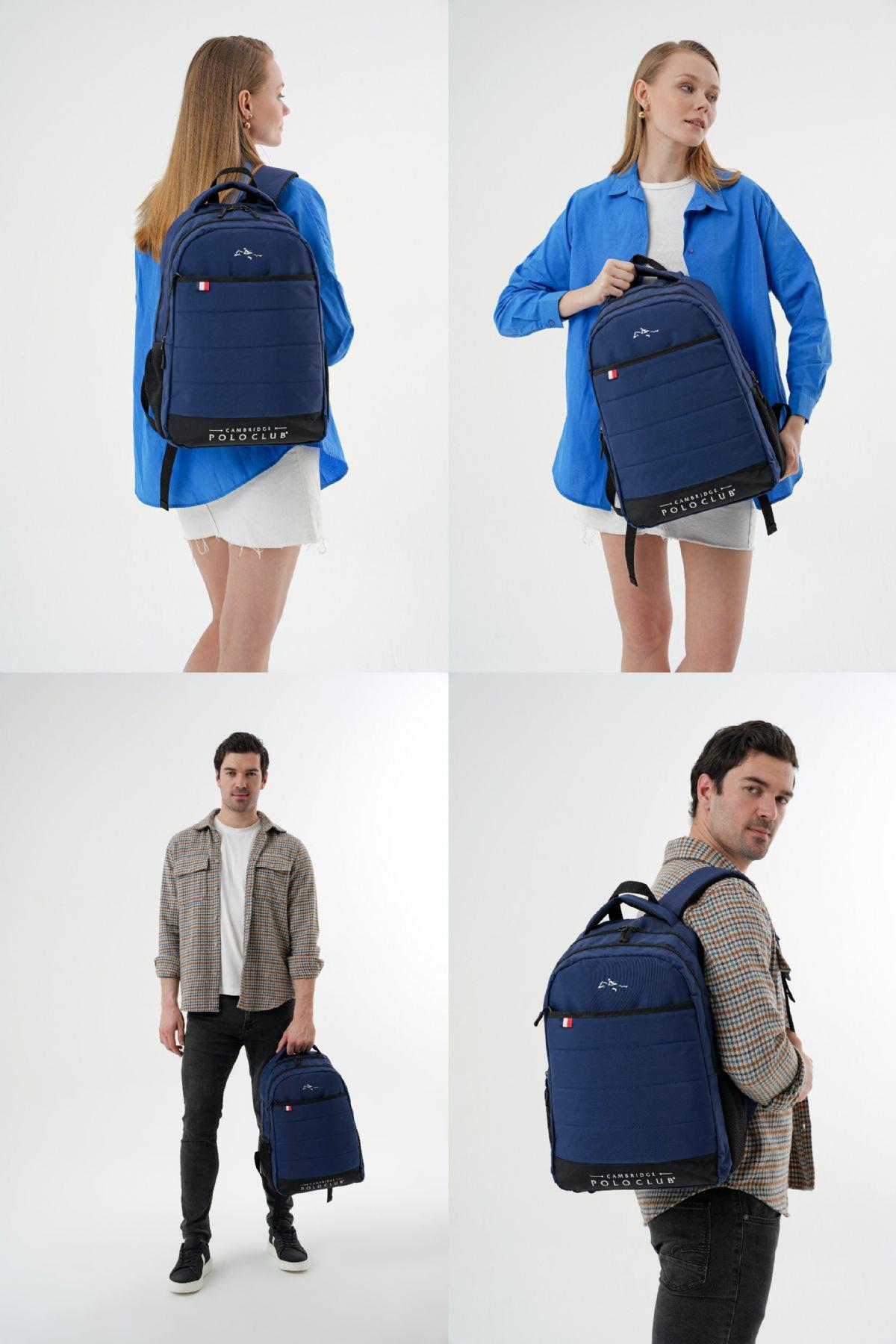 Cambridge Polo Club Minimalist Tasarım Lacivert Unisex Okul Günlük Seyahat Sırt Çantası - PLCAN2166-004