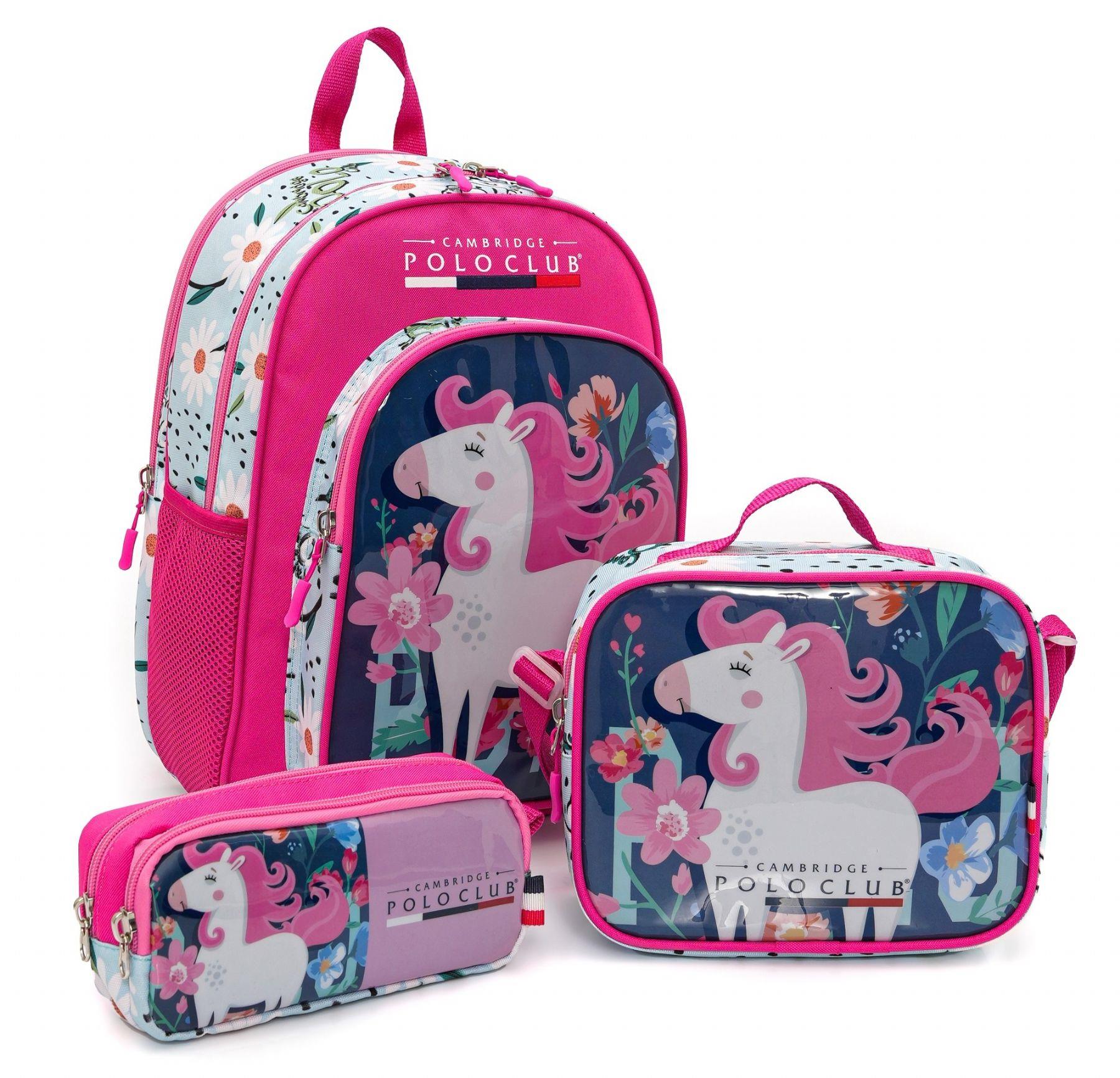 Cambridge Polo Club Unicor Desenli 3lü Kız Çocuk İlkokul Çanta Seti - Açık Pembe - PLCAN2132